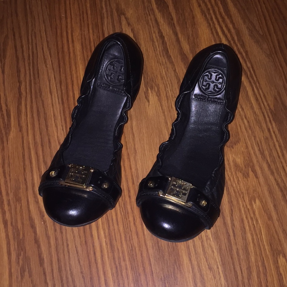 Black Tory Burch fold up ballet flats